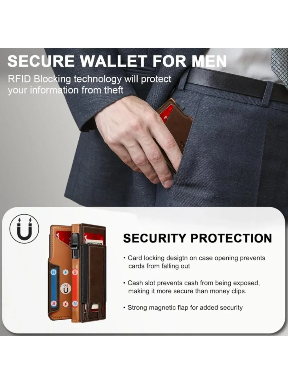 Slim Minimalist Wallet for Men - RFID Blocking Card Holder, ID Window & Cash
